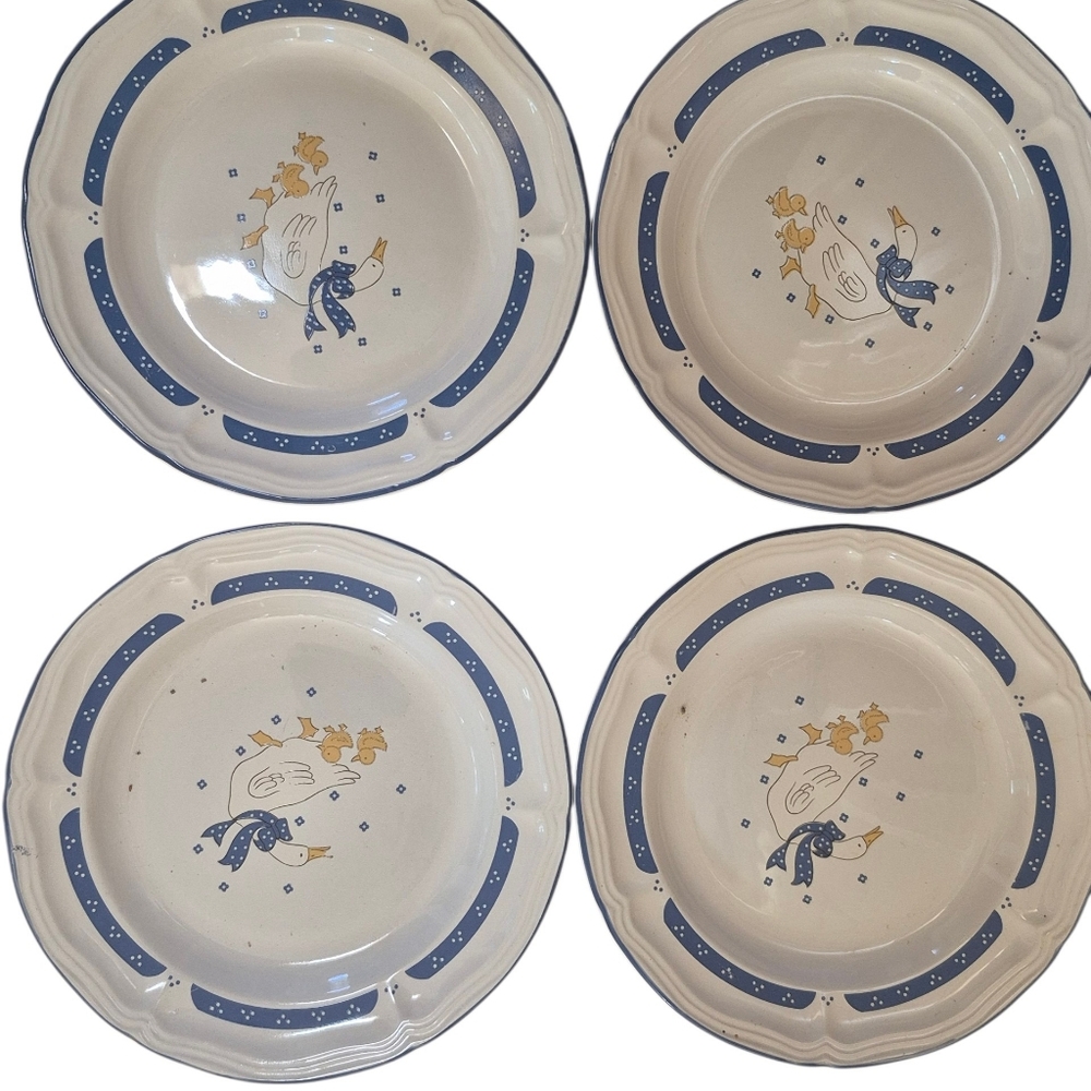 Vintage Homestyle Country Geese Goose Stoneware China Cereal Bowl (4) Brand New